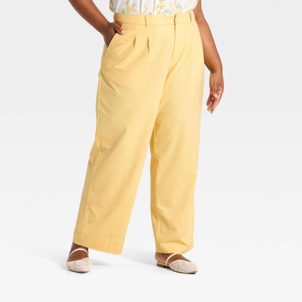 Women's High-Rise Full Wide Leg Trousers - A New Day Yellow 2X